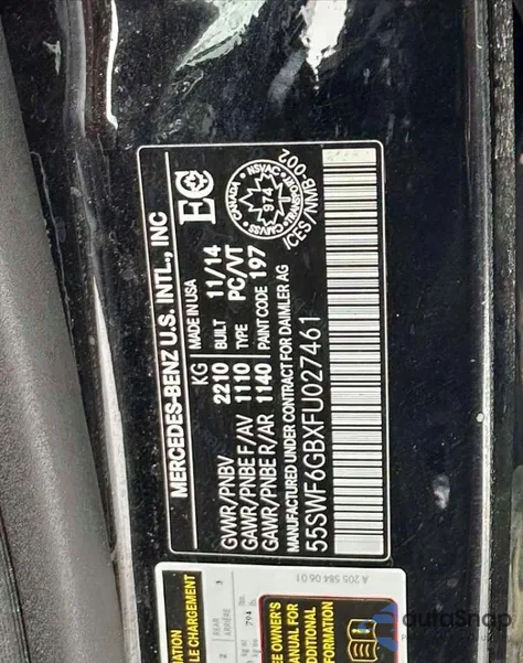 2015 Mercedes-Benz C 400 4Matic z USA, uszkodzony, nr VIN 55SWF6GBXFU027461